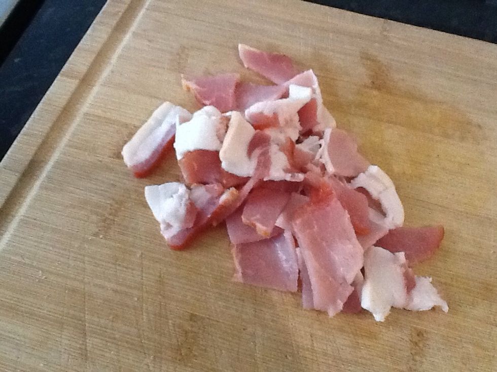 Chop bacon into to small pieces .
