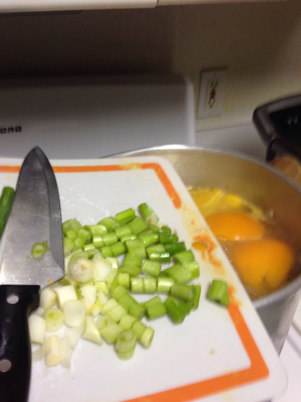 Chop bottom half 1st like so and add to the pool