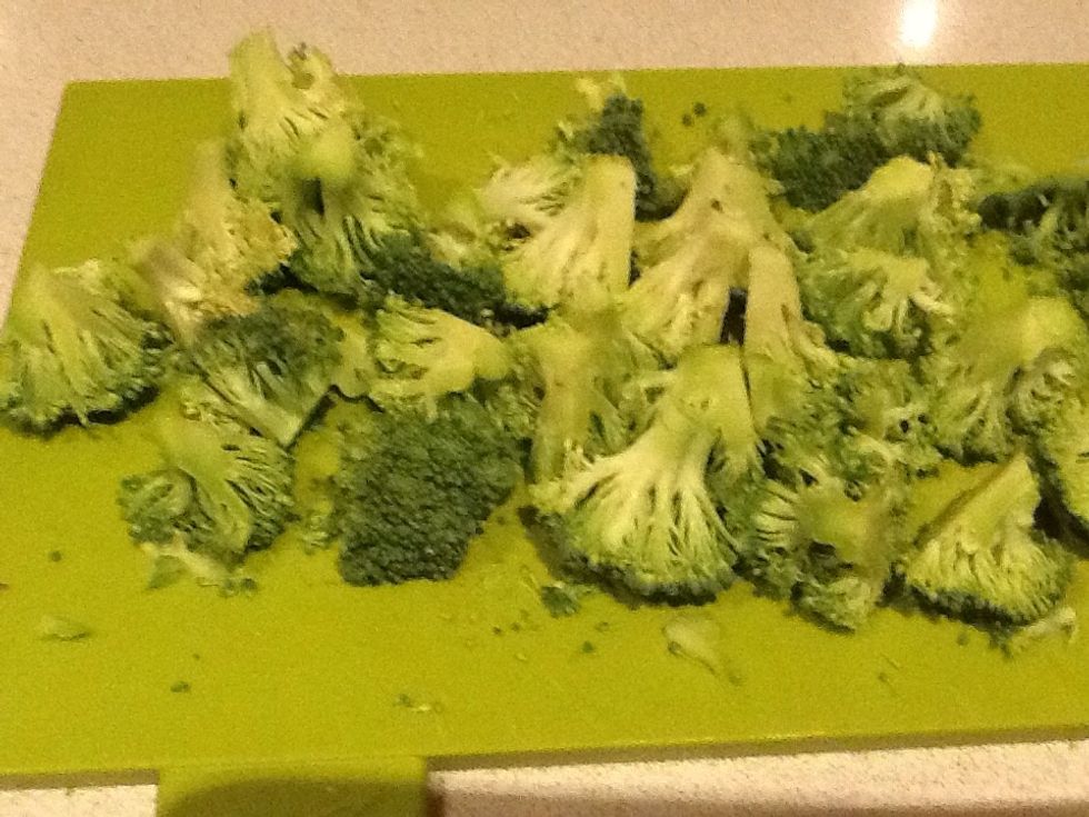 Chop broccoli into florets.