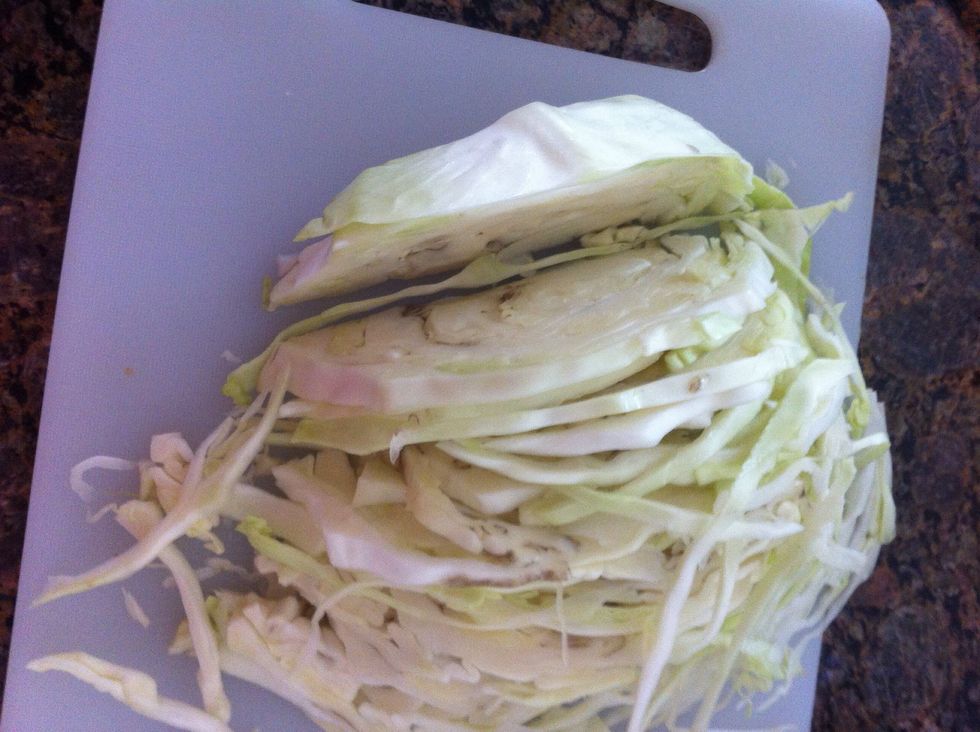 Chop cabbage. Small pieces like the onions.