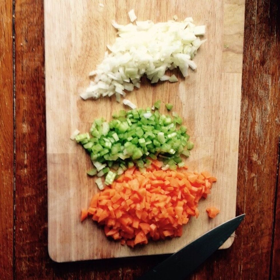 Chop carrots, celery and onion finely.