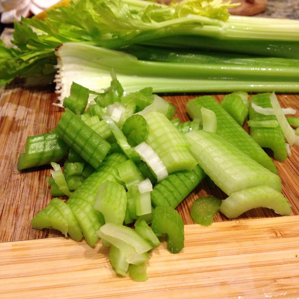 Chop celery and mix into the chicken salad.