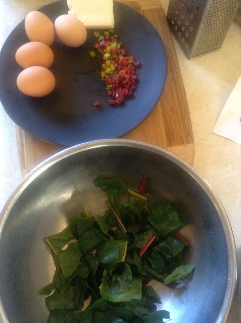 Chop chard stems into small pieces.