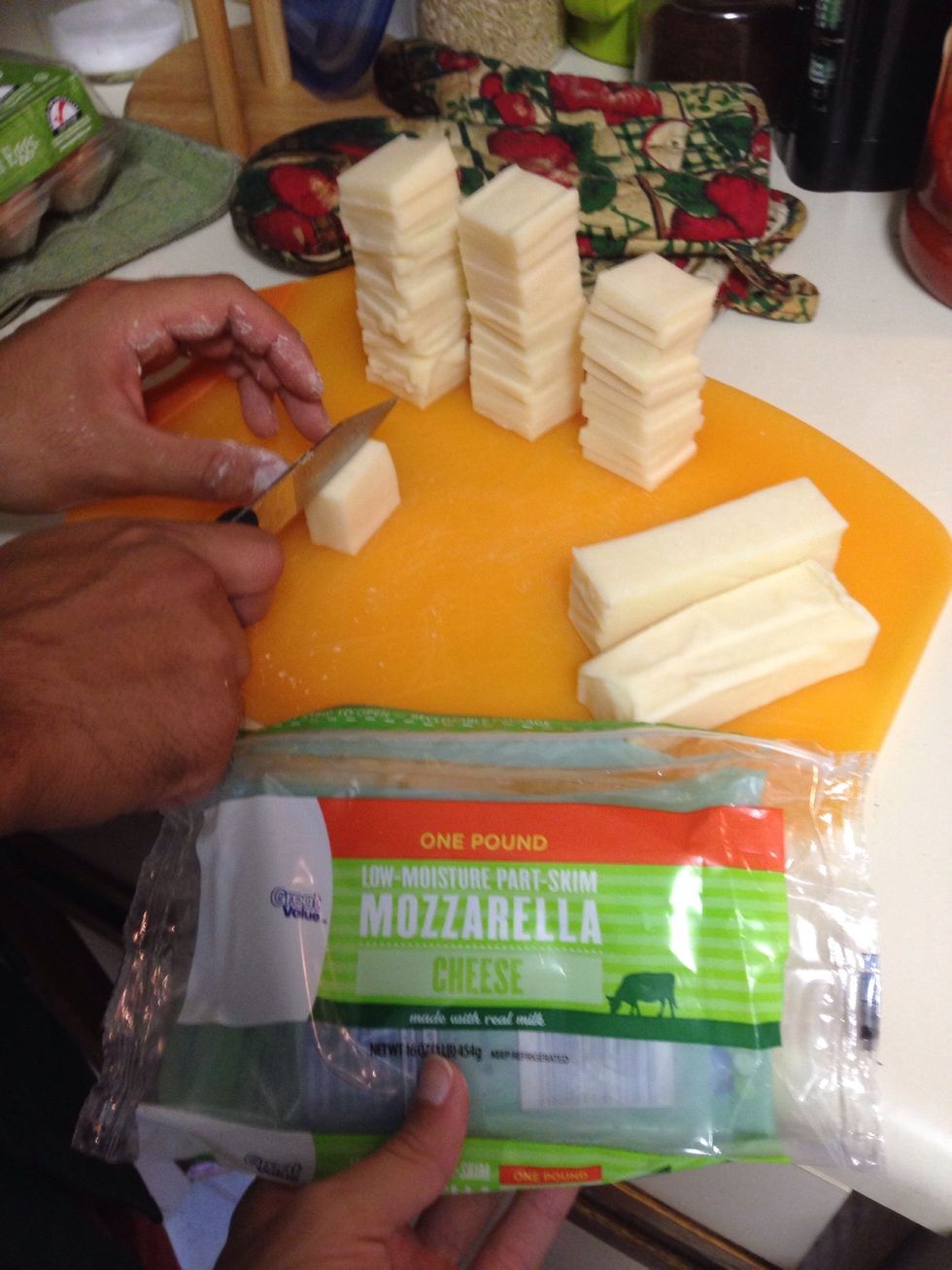 Chop cheese into 1"x1/2" little blocks.