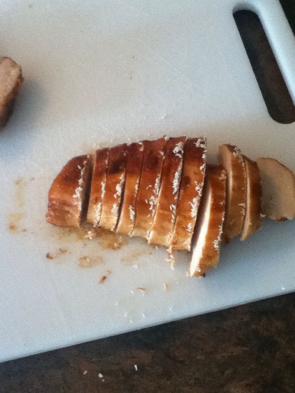 Chop chicken into slices