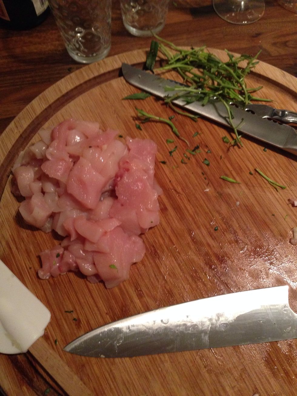 Chop chicken into small cubes
