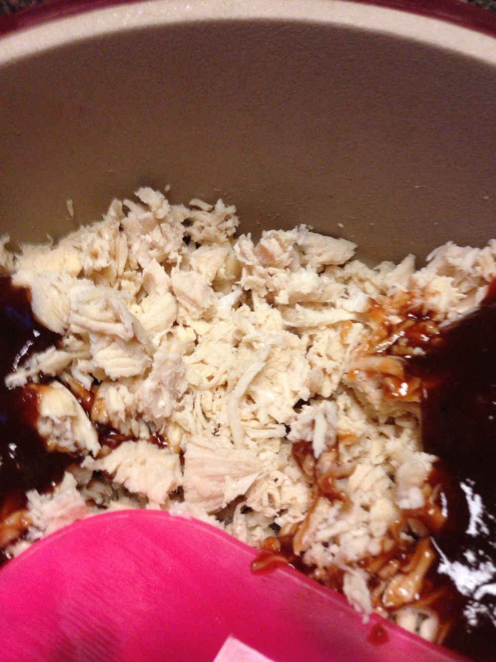 Chop chicken with your Pampered Chef salad choppers! Chop til fine enough for you.