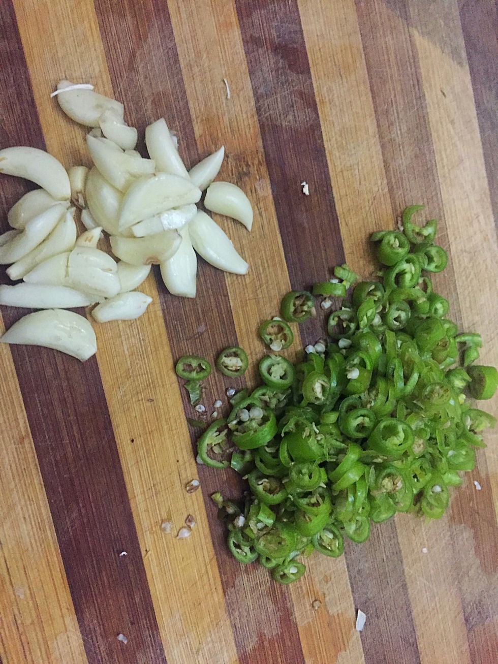 Chop chilli and garlic