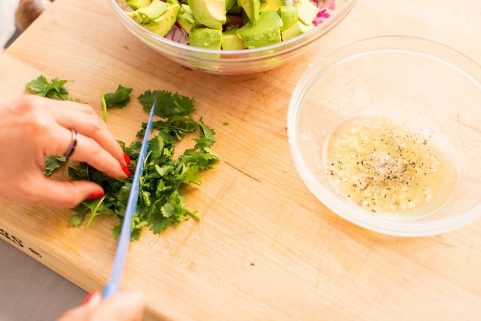 Chop cilantro. (about 1/2 cup) Then, add to small bowl.