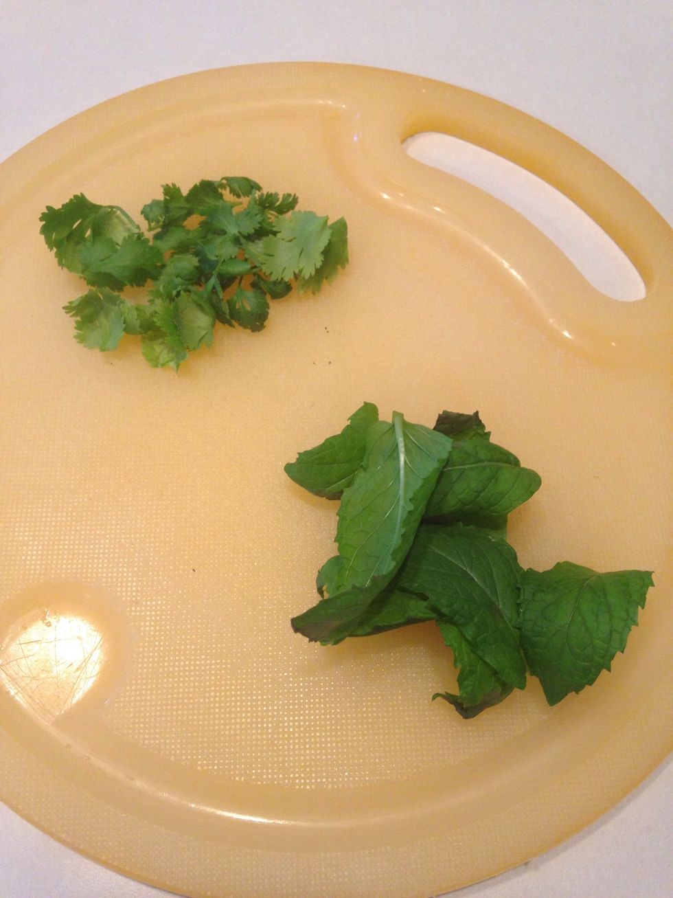 Chop cilantro and mint.