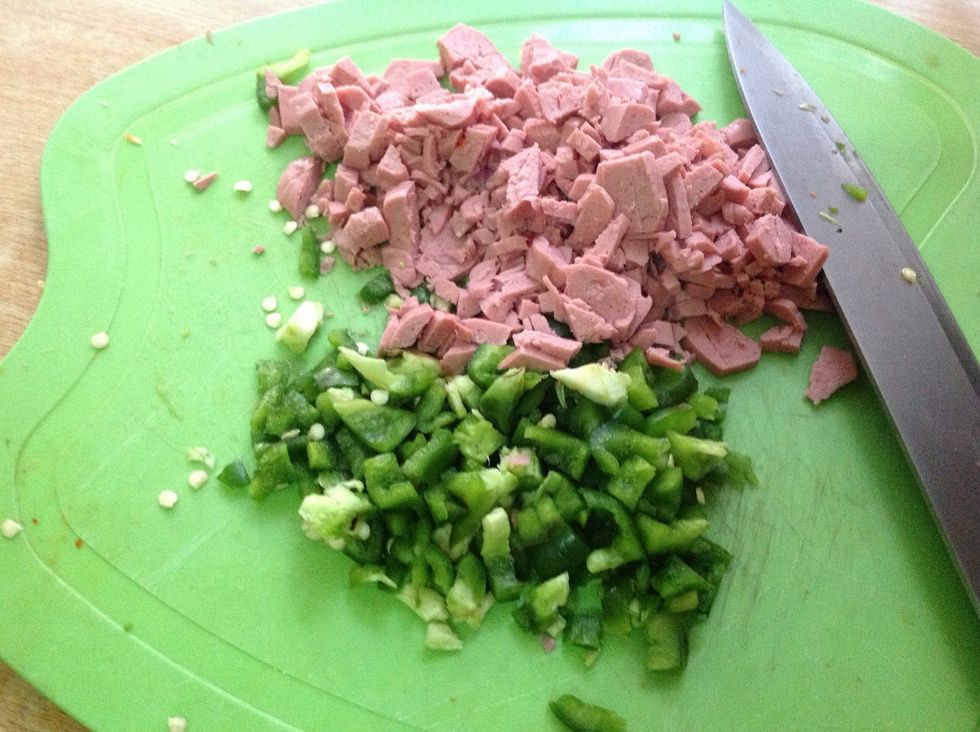 Chop franks and green pepper