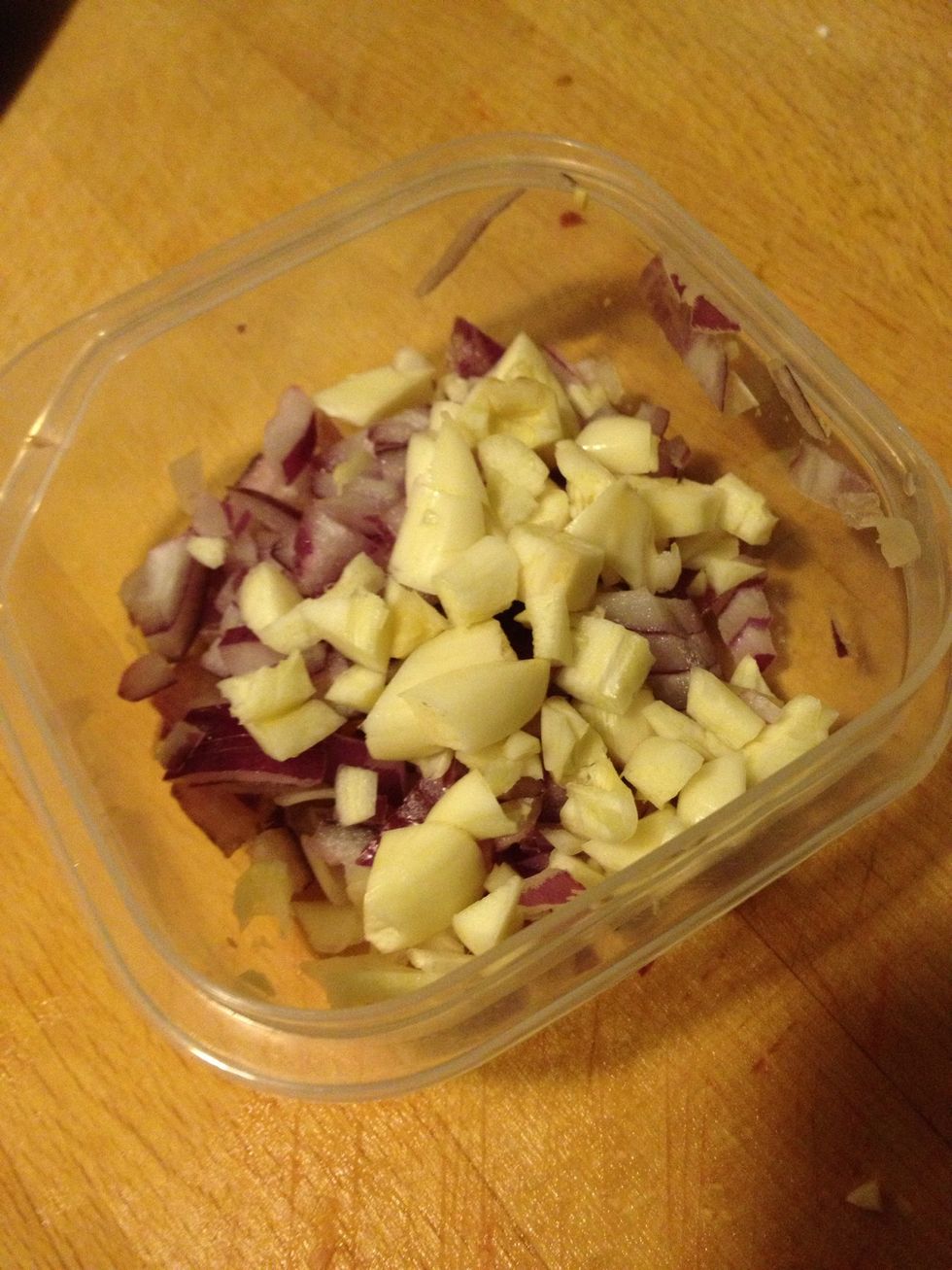 Chop garlic and shallots together. Set aside.
