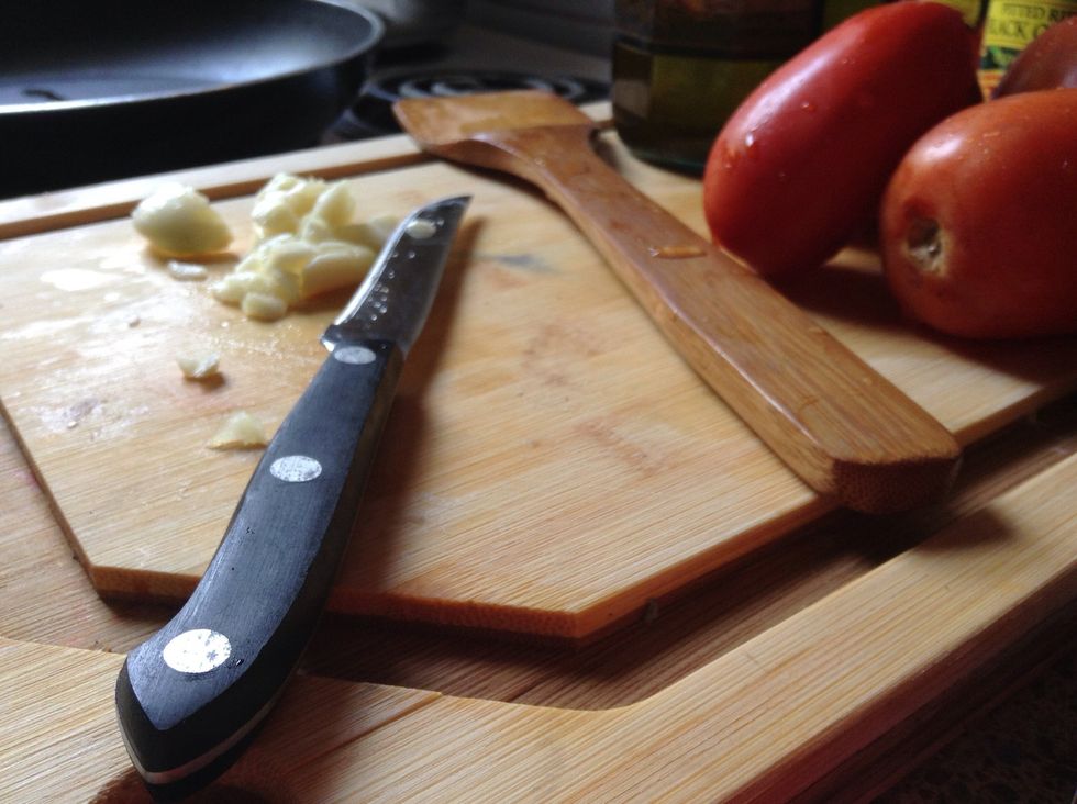 Chop garlic however you prefer; again, I chop a bit but leave garlic in large chunks (this is also good for those who like the taste but would rather avoid chomping down on a whole piece of garlic)