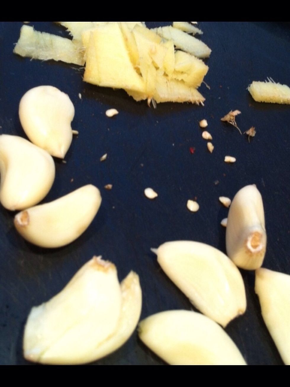 Chop ginger and garlic and add to the mixer