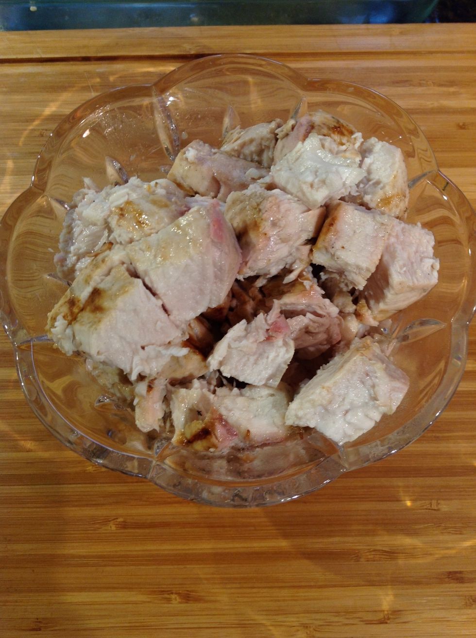 Chop grilled fish into nice chunks for serving.