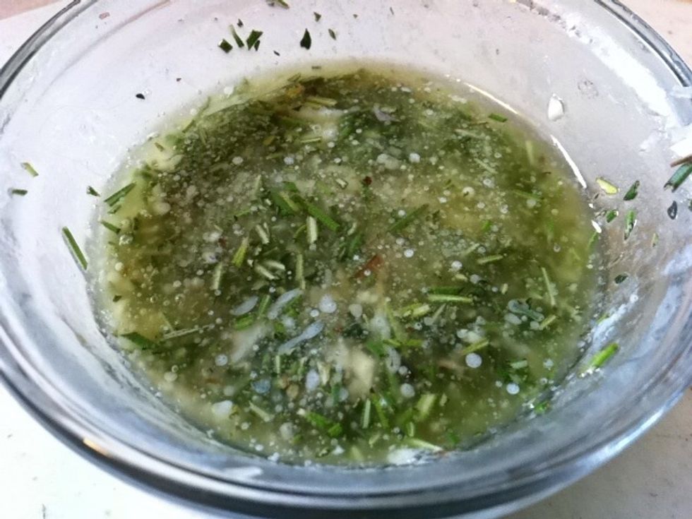 Chop herbs and garlic and mix into melted butter.