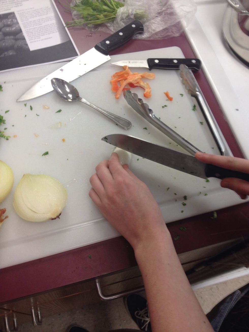 Chop inside layers of onions