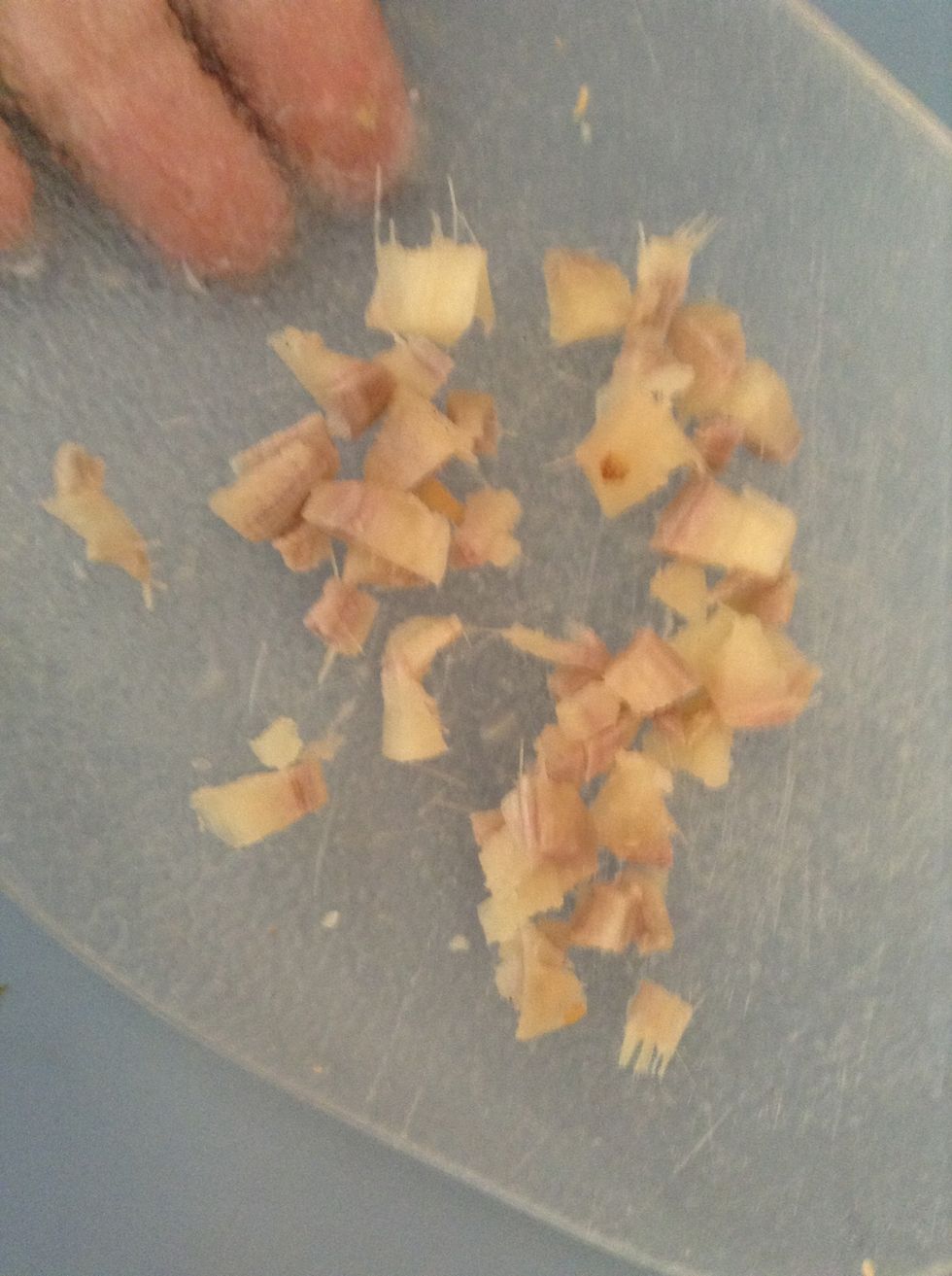 Chop it up finely. But not to much, we don't want it to fit through a strainer.