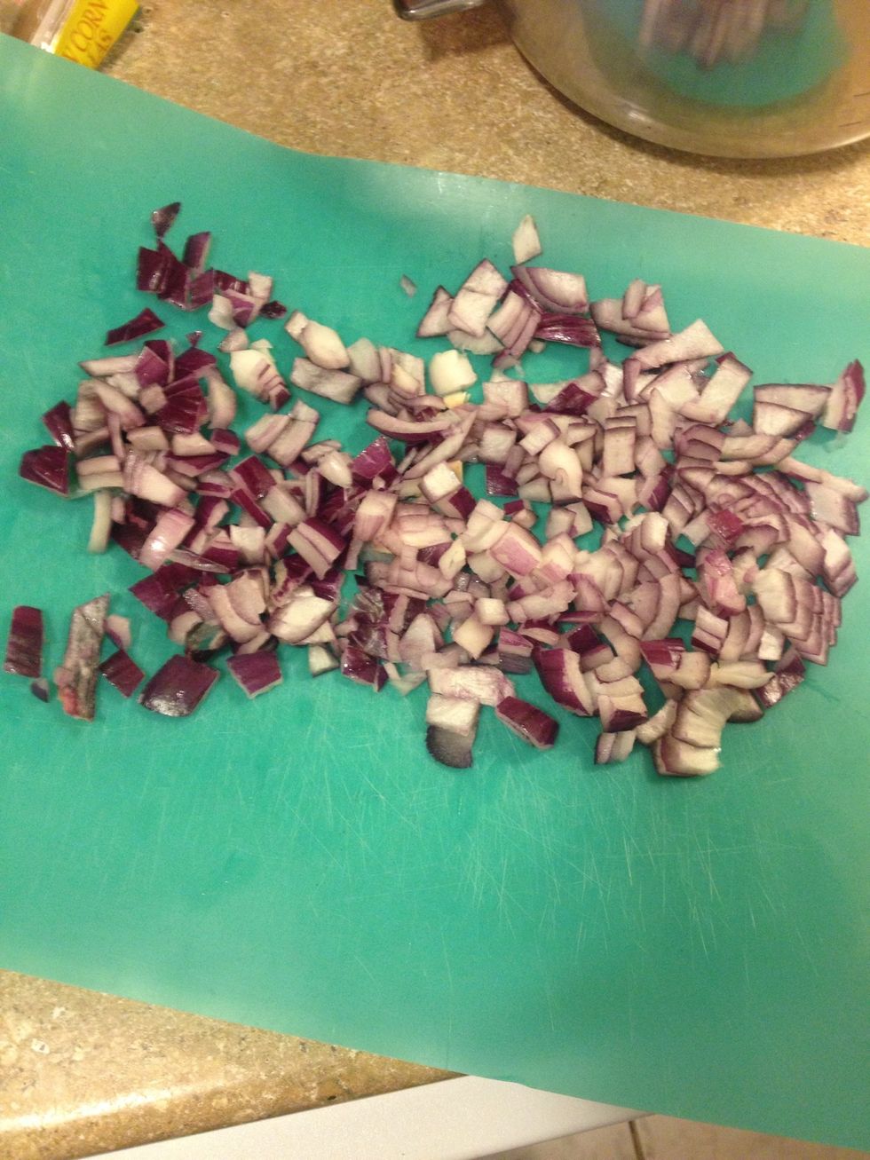Chop onion about 1/2 cup, preheat oven to 400