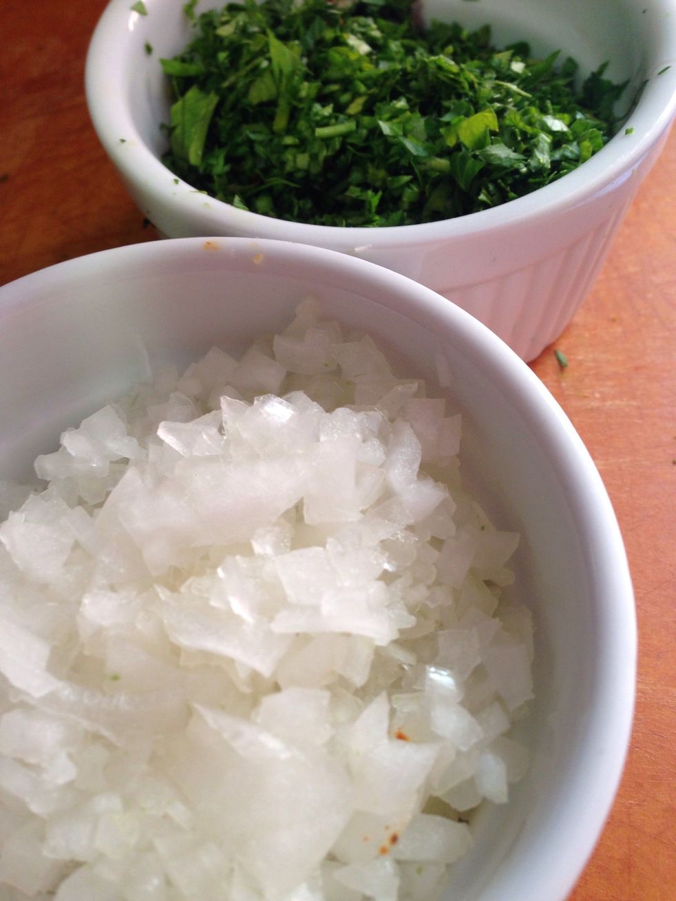 Chop onion and cilantro for garnish