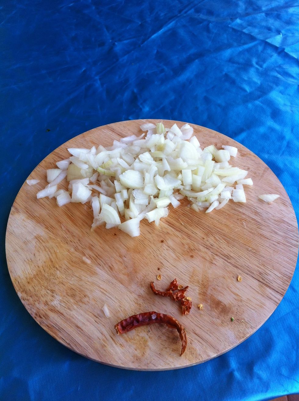 Chop onion and red hot chili pepper (at your taste, but sicilian cuisine is not too hot)