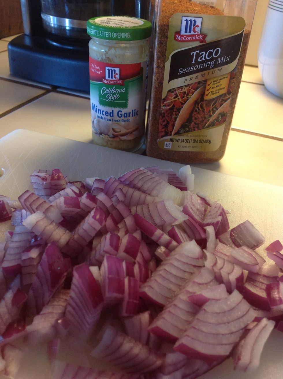 Chop onion, gather spices.