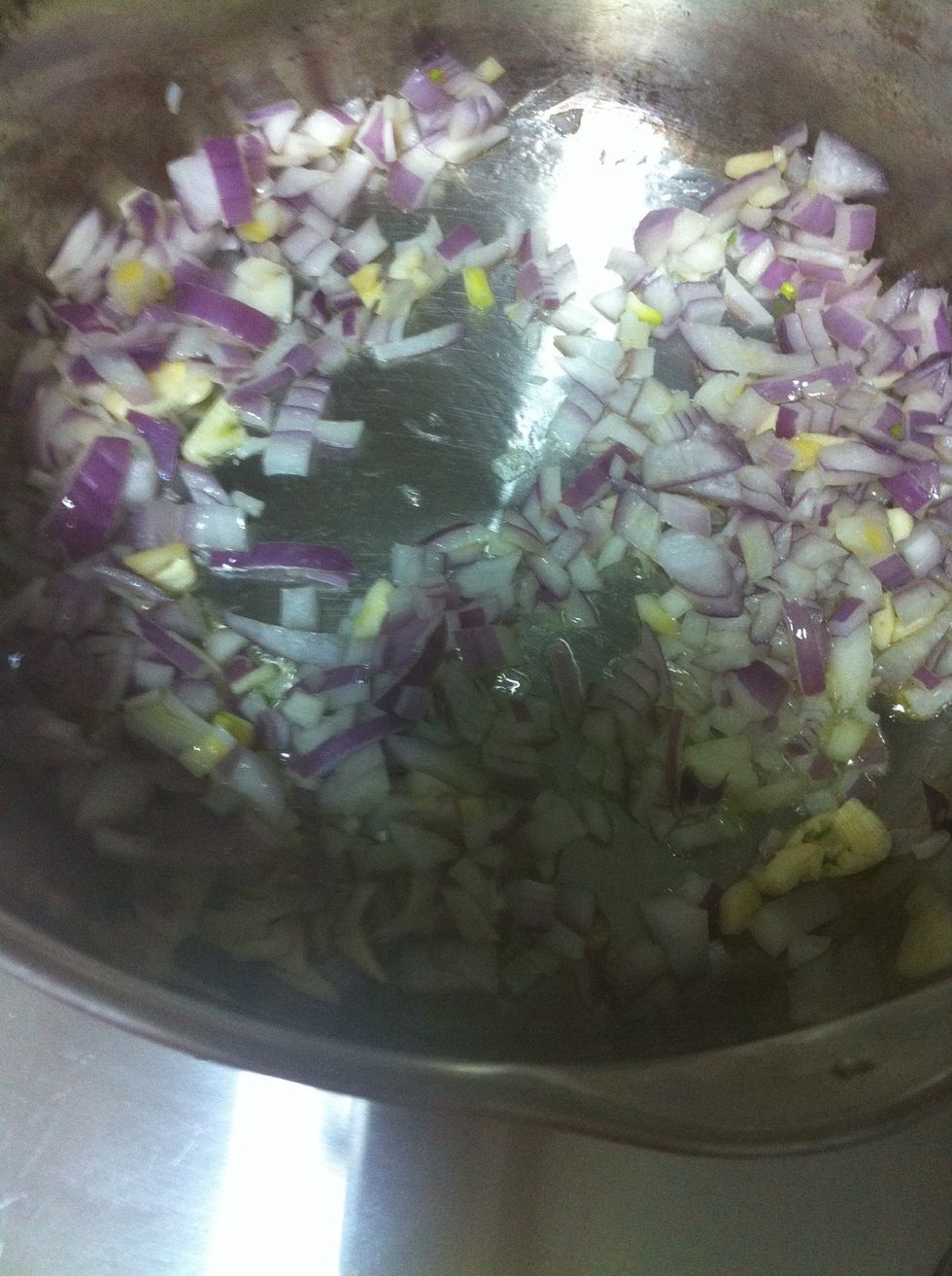 Chop onions and cut garlic. Brown them in 1 table spoon olive oil.