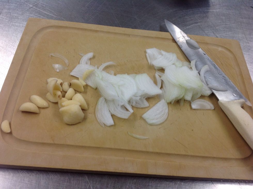 Chop onions and garlic