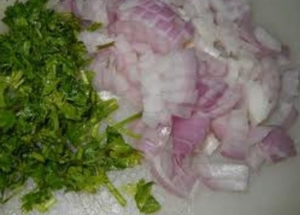 Chop onions, cilantro & green chili