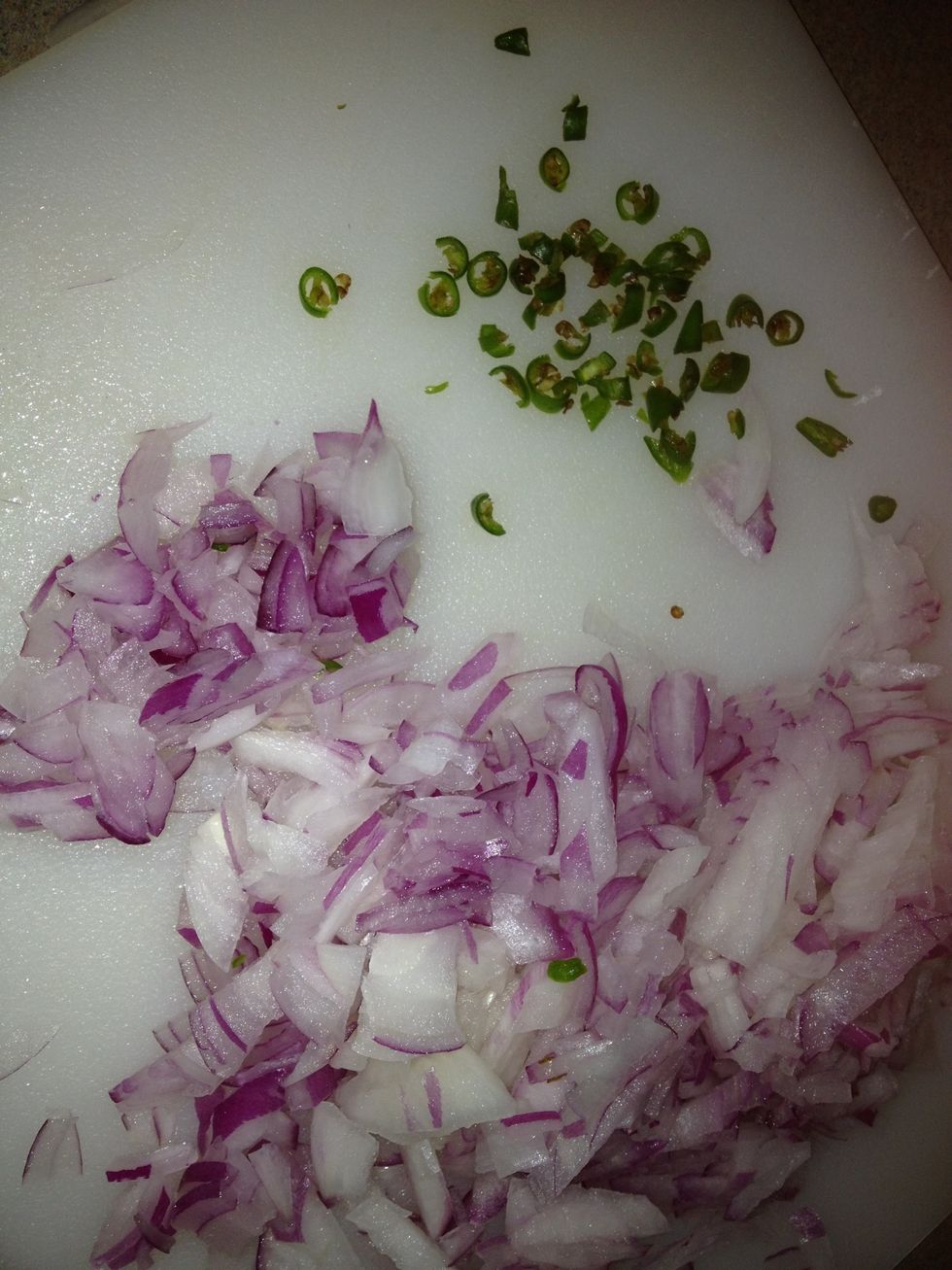 Chop onions green chillies and mash up the boiled pealed potato and add all the ingredients to a bowl and mix well with your hands