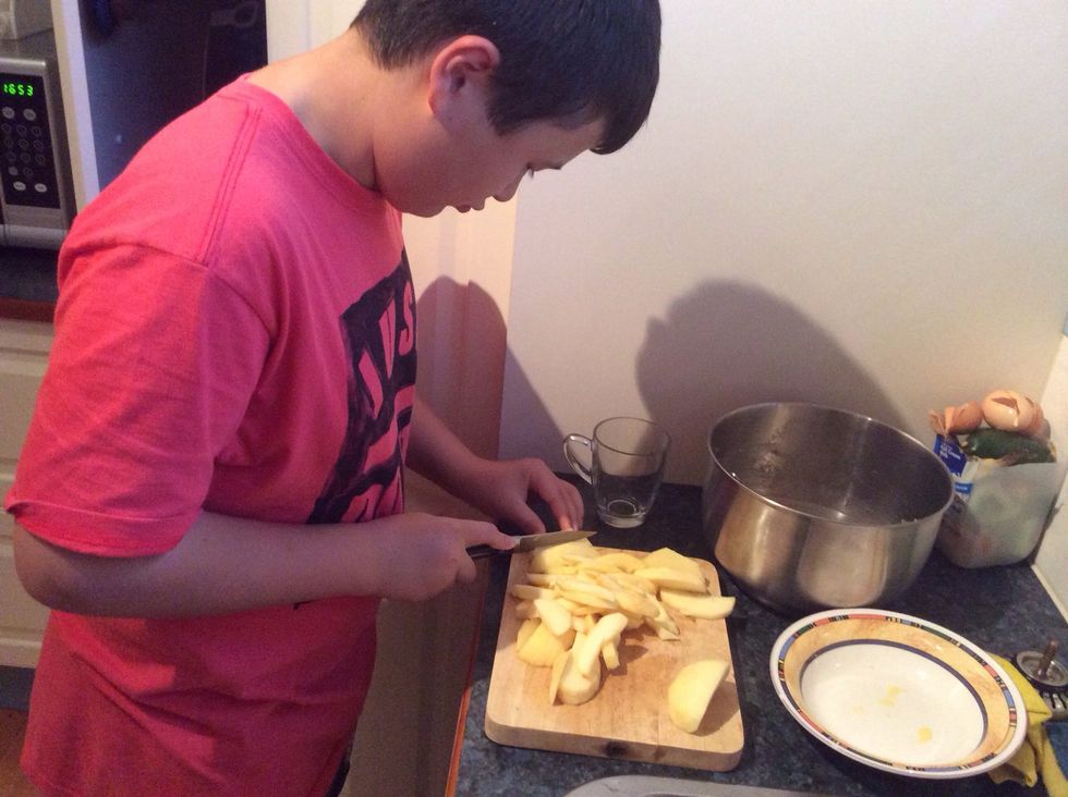 Chop, peel and core the apples.