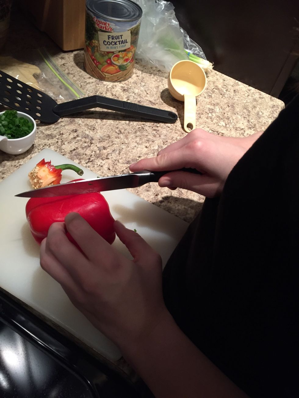 Chop red bell pepper to desired size