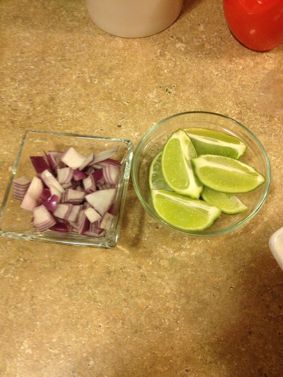 Chop red onion and lime