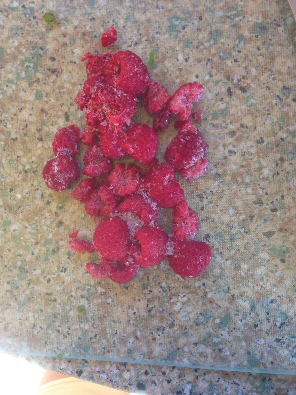 chop some berries, about a half cup as well. I used frozen raspberries.