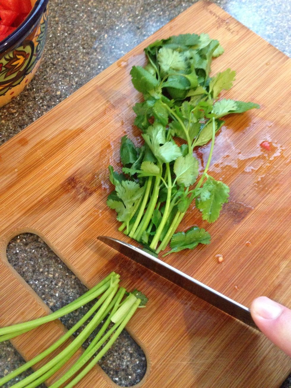 Chop some cilantro - I discard some of the stems, but chop the rest up with the leaves. If you're bored you're welcome to peel individual leaves.