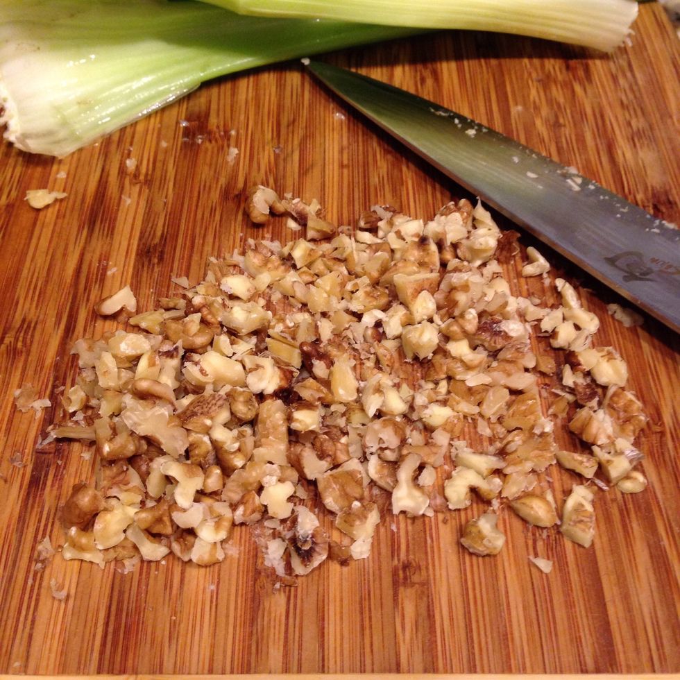 Chop some walnuts for sprinkling on the top of the chicken salad right before you serve (optional).