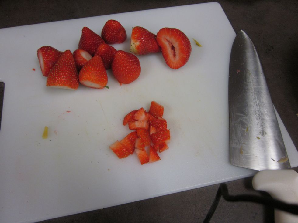 chop strawberries into tiny peices