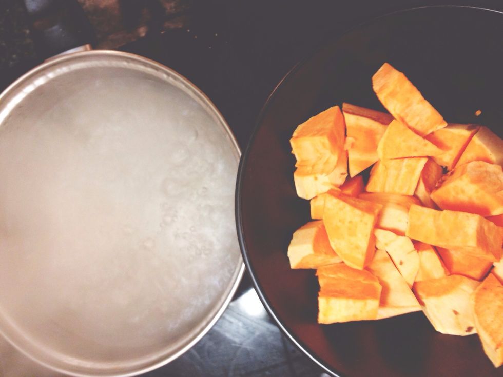 Chop sweet potato and cook until tender