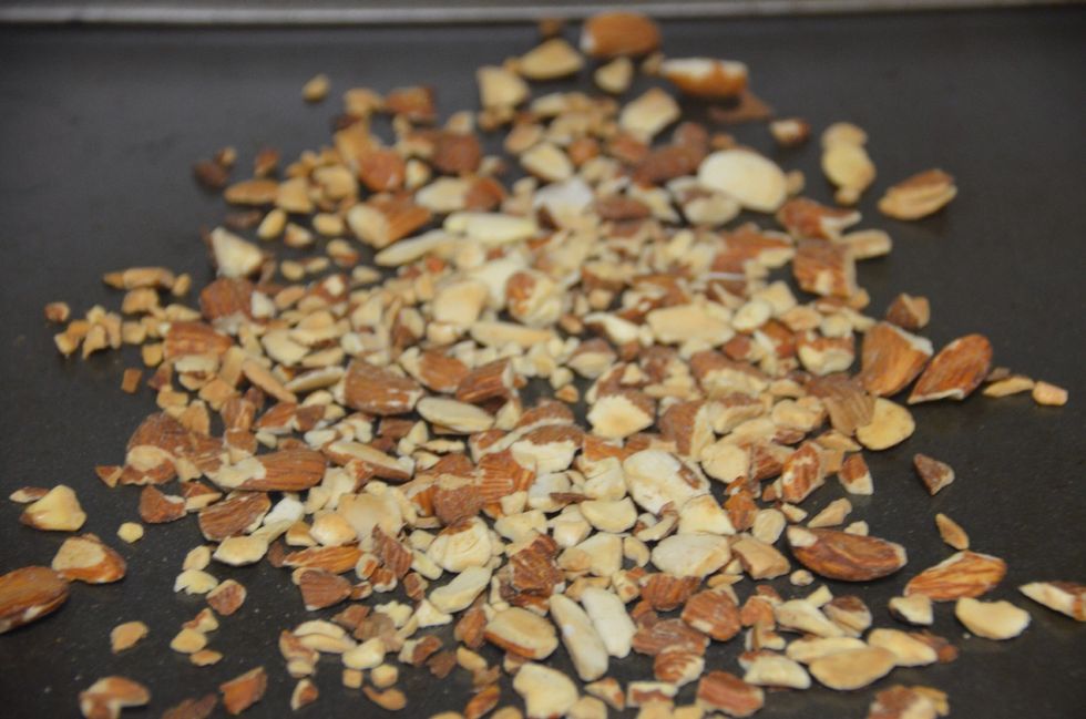 Chop the almonds and toast them in the oven until light brown in color and keep them aside.