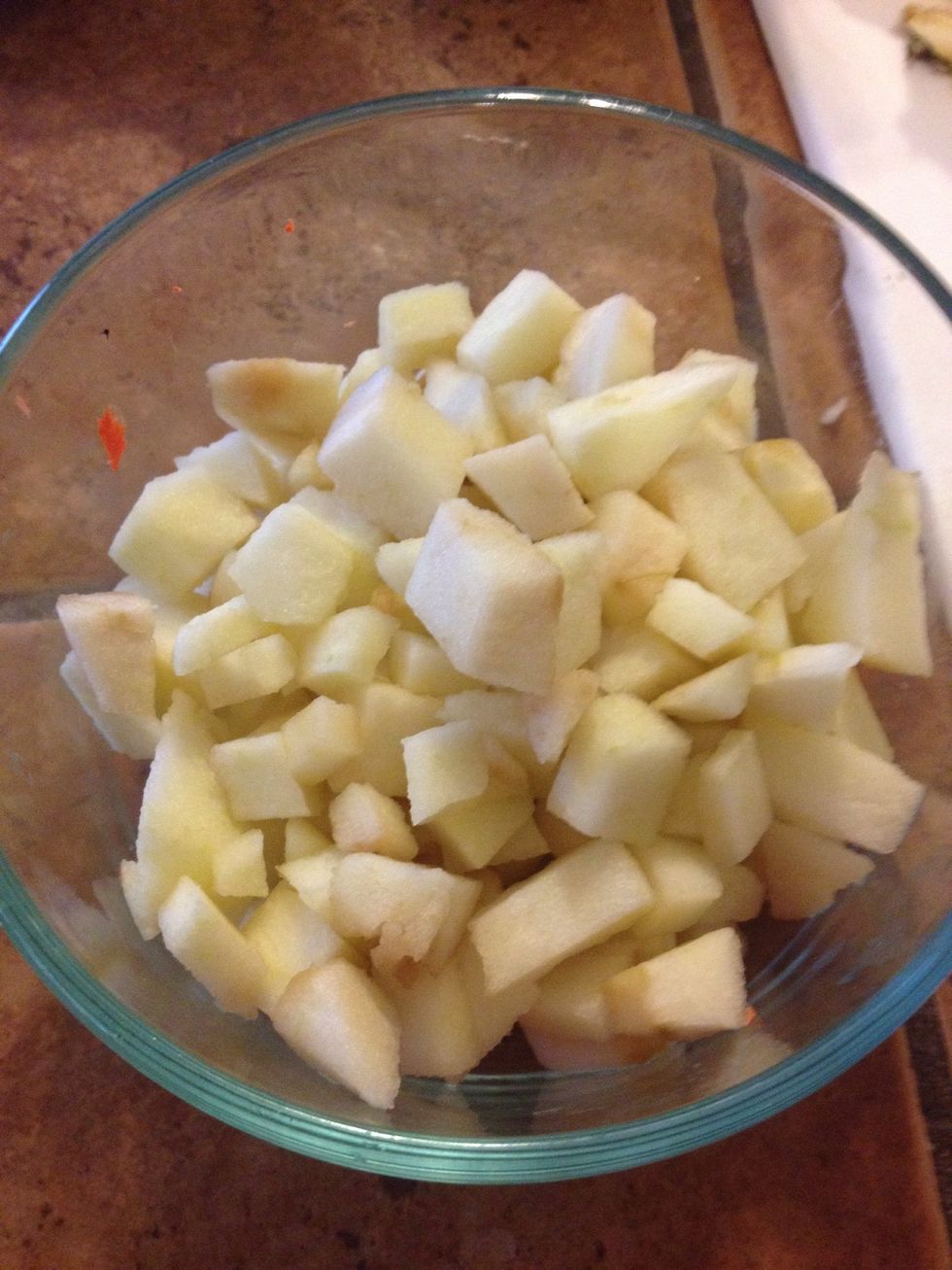 Chop the apple, discarding the core.