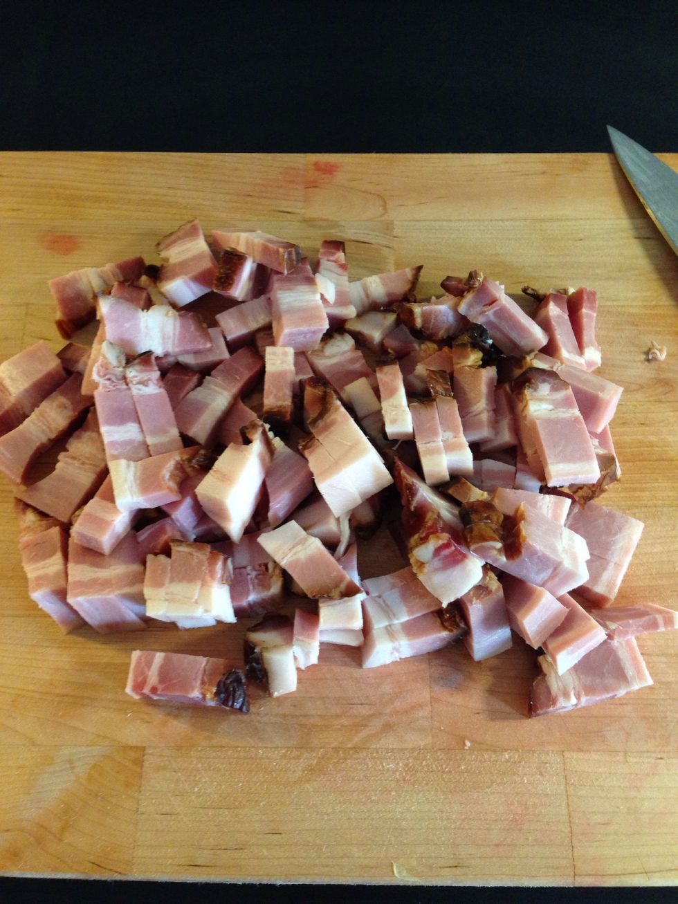 Chop the bacon in big bites