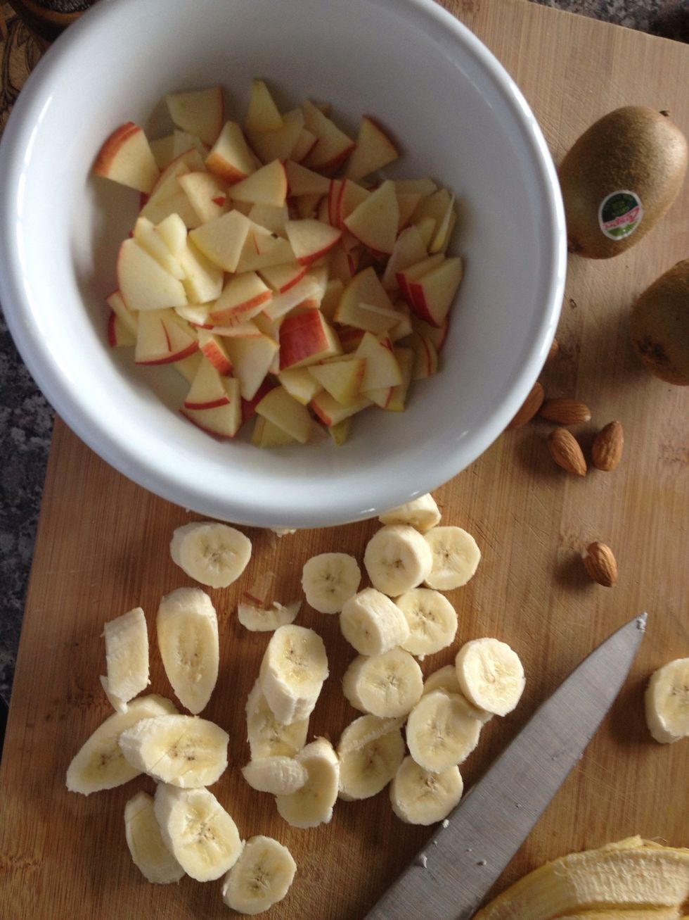 Chop the banana in the same manner and add to a large bowl.
