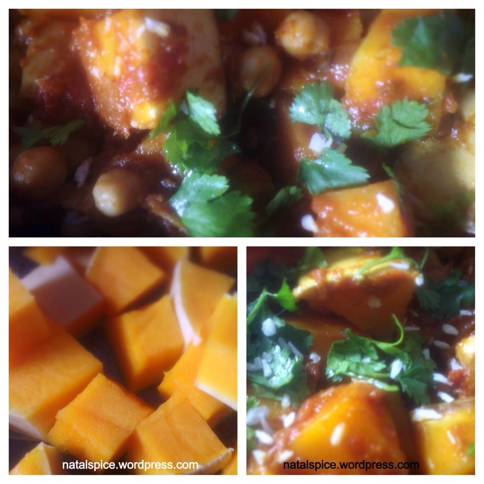 Chop the butternut. Smaller pieces cook quicker.Add chopped butternut to pan,mix,cover.Check butternut is softening,turn down the heat. If butternut not softened add some water and turn up the heat.\ud83d\udd64