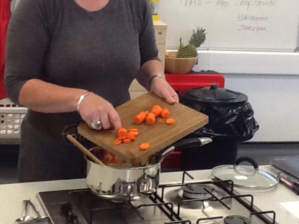 chop the carrots and put them in the souce pan