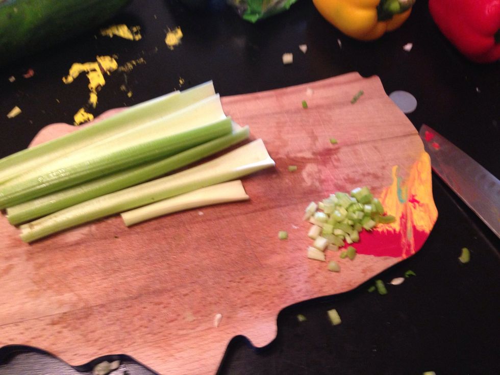 Chop the celery into cubes
