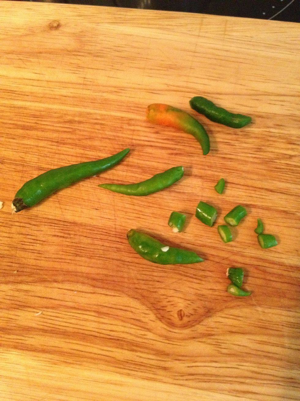 Chop the chili to your preference and toss into the bowl. You can leave out the chili if you don't like it.