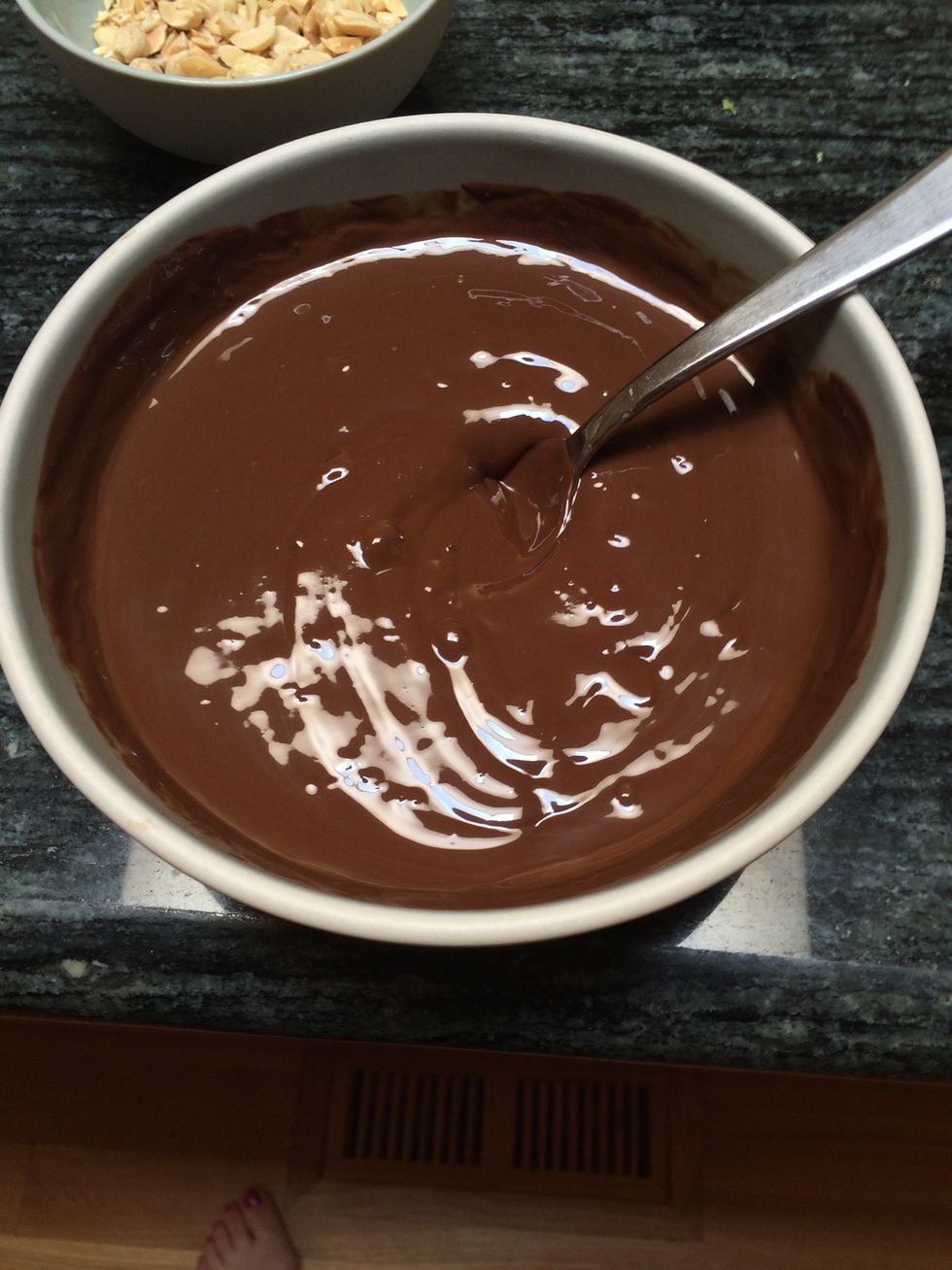 Chop the chocolate into small pieces and put into a double boiler. Warm until the chocolate is shiny and completely melted. If you are using shortening or coconut oil, add a 1/4 cup now. Set aside.
