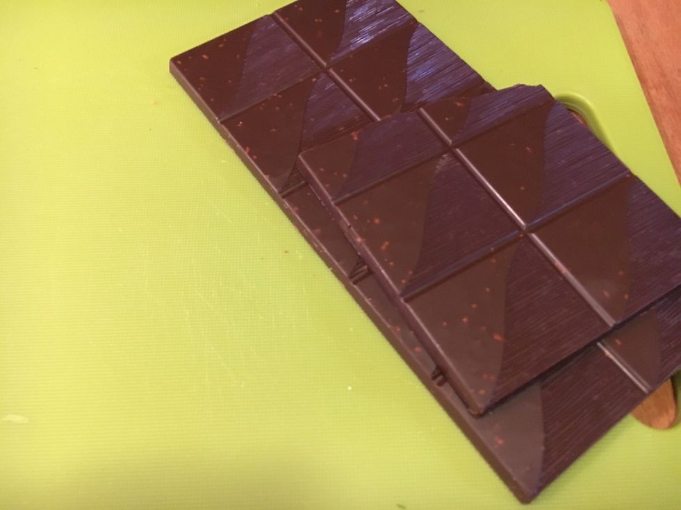 Chop the chocolate. It's fine to use plain dark chocolate but I used a kind with pecans and sea salt.