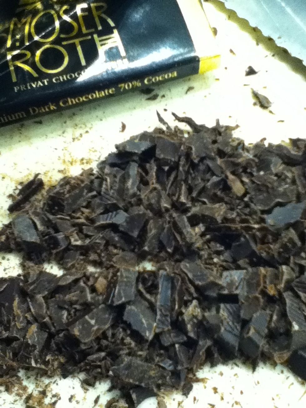 Chop the chocolate. Mine is 70% but you Can use any kind