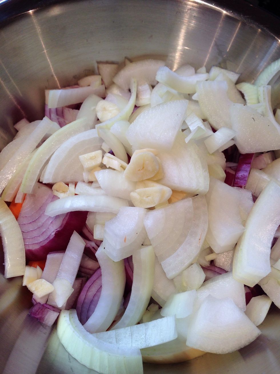 Chop the garlic and onions